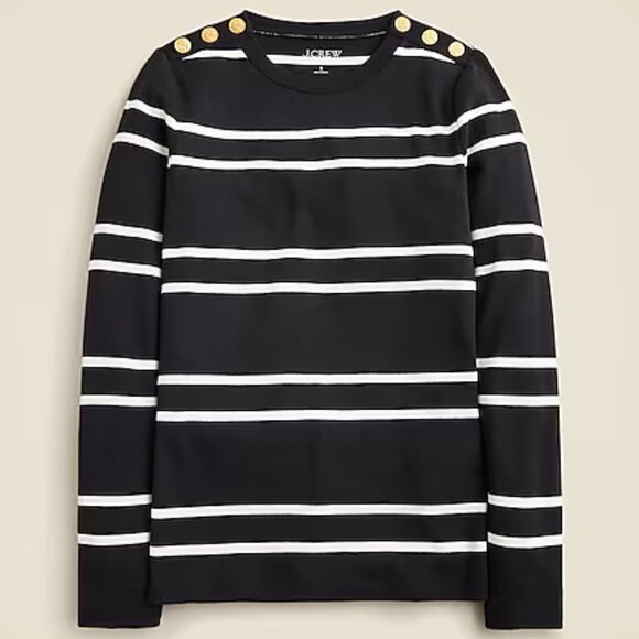 J. Crew Perfect-Fit Long-Sleeve Crewneck T-Shirt With Lion Buttons/NWT/XS - Picture 1 of 13